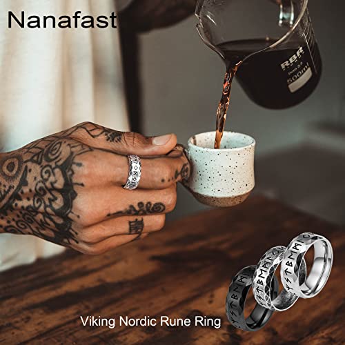 Nanafast Viking Rings for Men, Women Silver/Black/Vintage Stainless Steel Norse Rings for men, Runes Viking Ring Bands for Men-8MMRetro-9 - Image 4