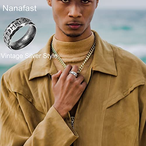 Nanafast Viking Rings for Men, Women Silver/Black/Vintage Stainless Steel Norse Rings for men, Runes Viking Ring Bands for Men-8MMRetro-9 - Image 3