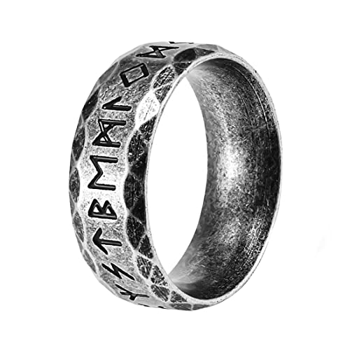 Nanafast Viking Rings for Men, Women Silver/Black/Vintage Stainless Steel Norse Rings for men, Runes Viking Ring Bands for Men-8MMRetro-9 - Image 1