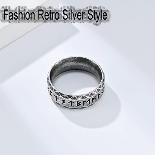 Nanafast Viking Rings for Men, Women Silver/Black/Vintage Stainless Steel Norse Rings for men, Runes Viking Ring Bands for Men-8MMRetro-9 - Image 5