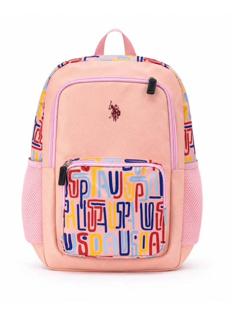 U.S. Polo Assn. U.S. Polo Assn. Classic Blush Multicolour Monogram Backpack for School and Office MultiCompartment Bag for Campus
