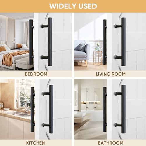 JUBEST 12" Push Pull Barn Door Handle, Double Side H Shape Sliding Door Handrail, Heavy Duty Swing Gate Handles, Matte Black - Image 3