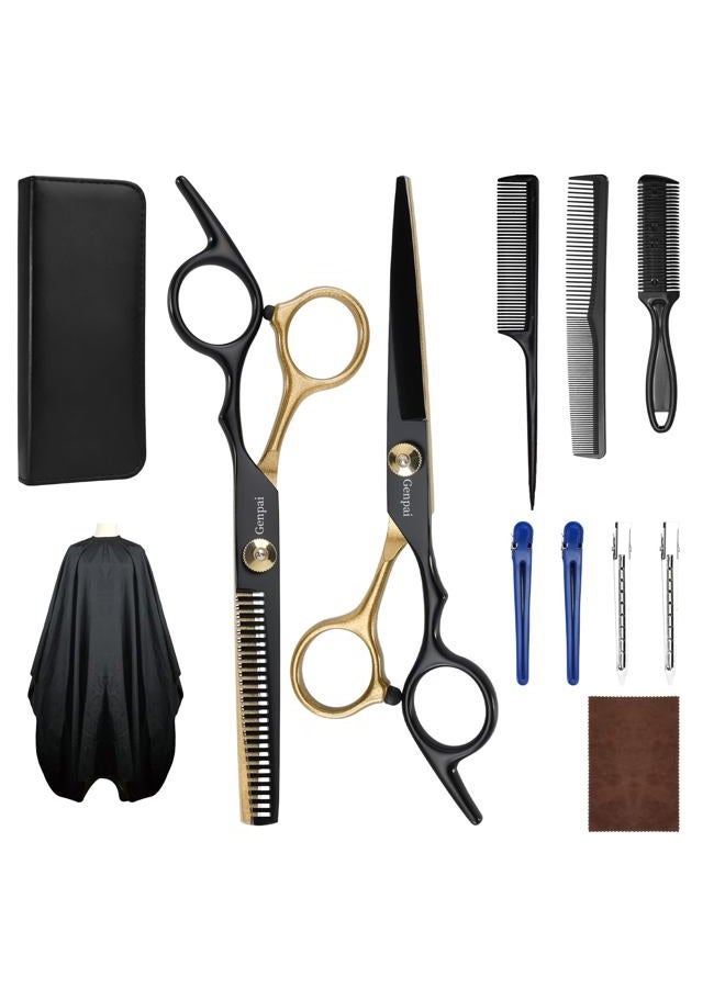 GENPAI 14-Piece Professional Hair Cutting Scissors Kit – Stainless Steel Hair Shears, Barber Scissors, Thinning Shears & Razor – Hair Cutting Kit for Men/Women/Kids – Barber Supplies & Accessories - Image 1