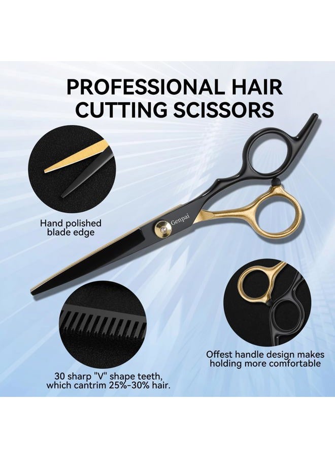 GENPAI 14-Piece Professional Hair Cutting Scissors Kit – Stainless Steel Hair Shears, Barber Scissors, Thinning Shears & Razor – Hair Cutting Kit for Men/Women/Kids – Barber Supplies & Accessories - Image 2