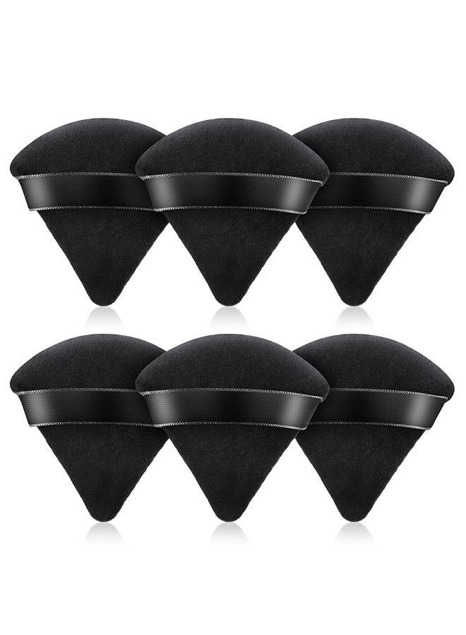 6-Pcs Soft Velvet Face Makeup Triangle Powder Puff Black 7x7.2CM