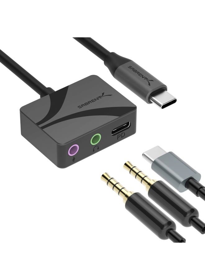 SABRENT USB Type-C to 3.5mm Audio Adapter with 100W PD, USB C External Sound Card for Headset Microphone Speakers Stereo Output 24-bit 96KHz Compatible with Laptop Tablet Smartphone (AU-PACM) - Image 1