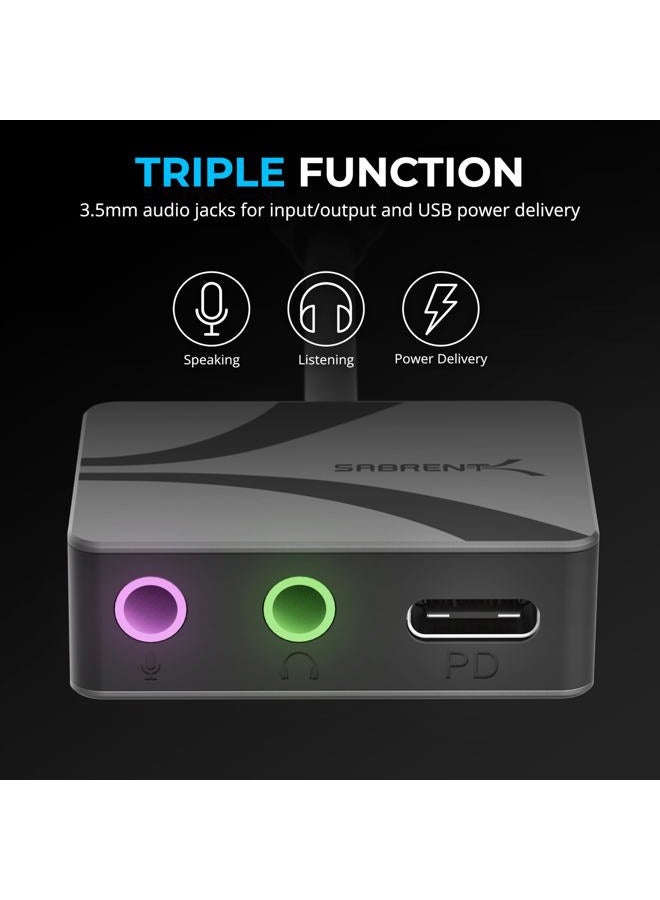 SABRENT USB Type-C to 3.5mm Audio Adapter with 100W PD, USB C External Sound Card for Headset Microphone Speakers Stereo Output 24-bit 96KHz Compatible with Laptop Tablet Smartphone (AU-PACM) - Image 3