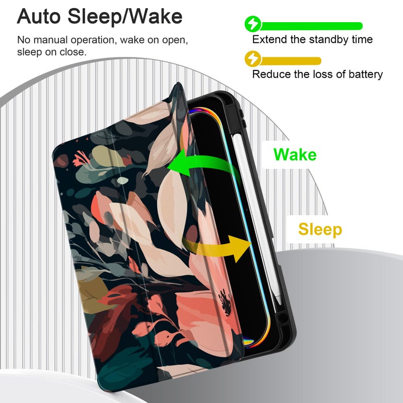 DONGKE Case for iPad Pro 11 inch (M5 2025 / M4 2024, 6th & 5th Generation) â€“ [Built-in Pencil Holder] Ultra Slim PU Leather Trifold Stand Cover with Soft TPU Back, Auto Wake/Sleep, Painted Florals - Image 5