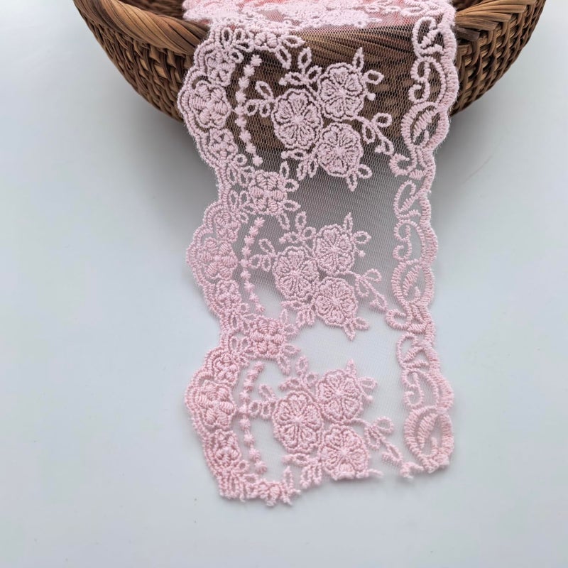 Sourcemall Lace Trim Ribbon Delicate Crown Ribbon for Crafts Sewing and Bridal Wedding Dress Applique Decorations 33inch Width 5 YardsLot Pink - Image 3