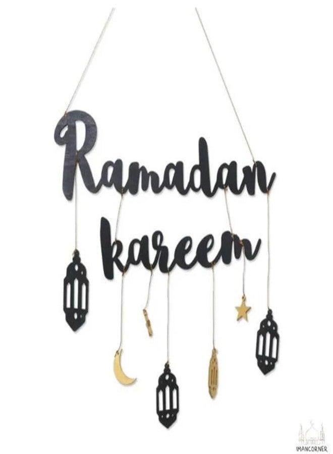 Curious Button Eid Mubarak Decor | Moon and Star Wooden Craft | Islamic Home Door Sign | Hanging Pendant Ramadan Kareem Celebration | Muslim Holiday Decor - Image 1
