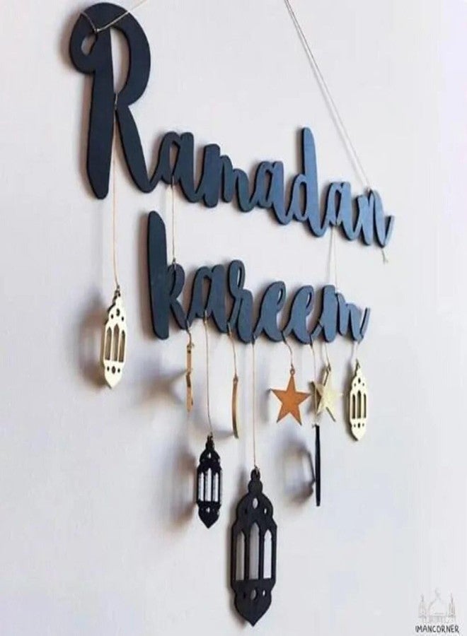 Curious Button Eid Mubarak Decor | Moon and Star Wooden Craft | Islamic Home Door Sign | Hanging Pendant Ramadan Kareem Celebration | Muslim Holiday Decor - Image 2