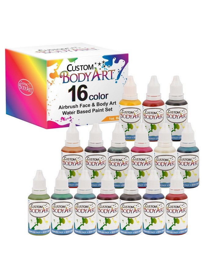 Custom Body Art Custom Body Art Set of 16 Colors 1-oz Bottles of Water Based Face-Body Airbrush Colors - Image 1