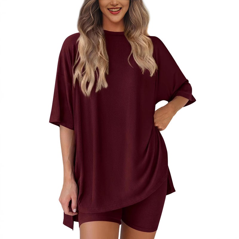 Women's Casual Tracksuit Set Solid Color Loose Fit 2025 Summer - Image 3