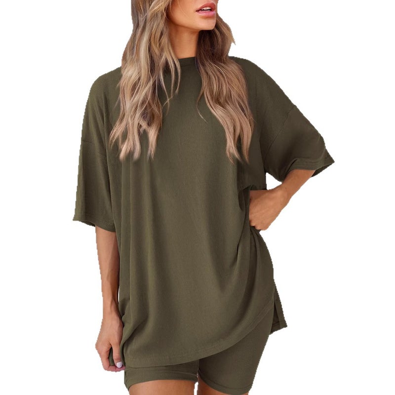 Women's Casual Tracksuit Set Solid Color Loose Fit 2025 Summer - Image 4