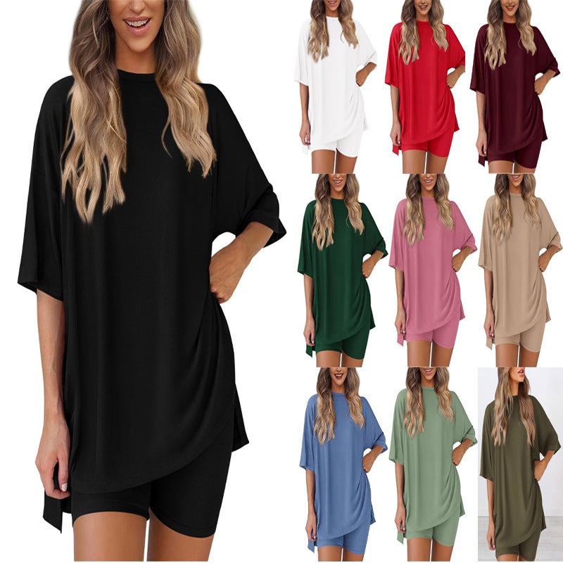 Women's Casual Tracksuit Set Solid Color Loose Fit 2025 Summer - Image 1