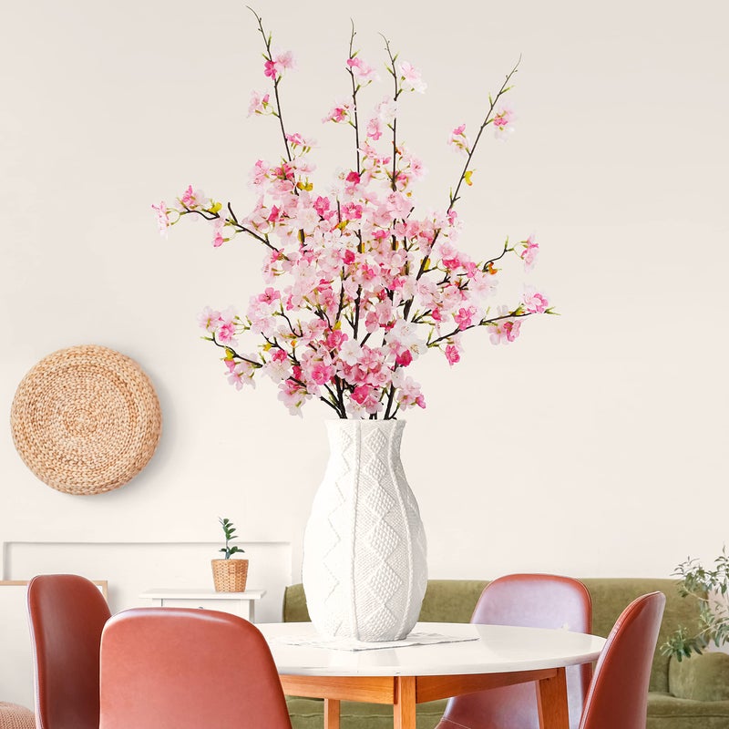 obbsie 4Pcs Artificial Cherry Blossom Flower Branches, 39.4" Fake Silk Pink Cherry Blossom Tree Stems Faux Cherry Flowers Vase Arrangements for Home Wedding Table Centerpieces Vase DIY Decor - Image 5