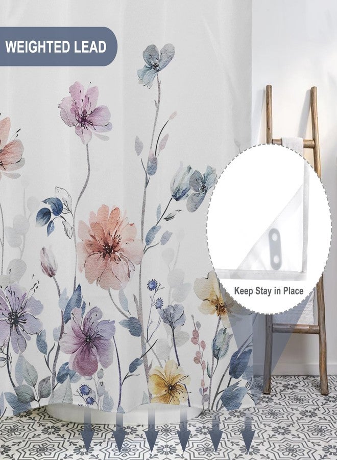 AWERT No Hook Shower Curtain with Snap in Liner Watercolor Floral Shower Curtain and Liner Set Double Layers Waterproof Fabric and See-Through Top Window Bathroom Decorative 71x74inch - Image 4