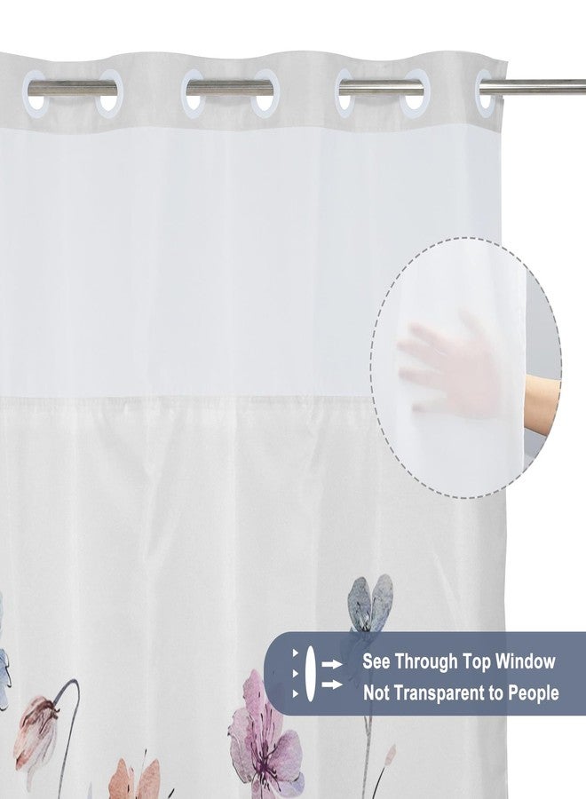 AWERT No Hook Shower Curtain with Snap in Liner Watercolor Floral Shower Curtain and Liner Set Double Layers Waterproof Fabric and See-Through Top Window Bathroom Decorative 71x74inch - Image 3