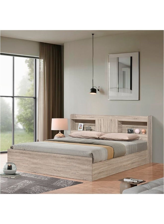 DANUBE HOME سرير سوبر كينغ 200x200 - إطار سرير خشبي فاخر مع مسند رأس لغرفة النوم الرئيسية - سرير سوبر كينغ حديث للراحة والأناقة وديكور المنزل - بلوط سونوما الفرنسي - Image 1