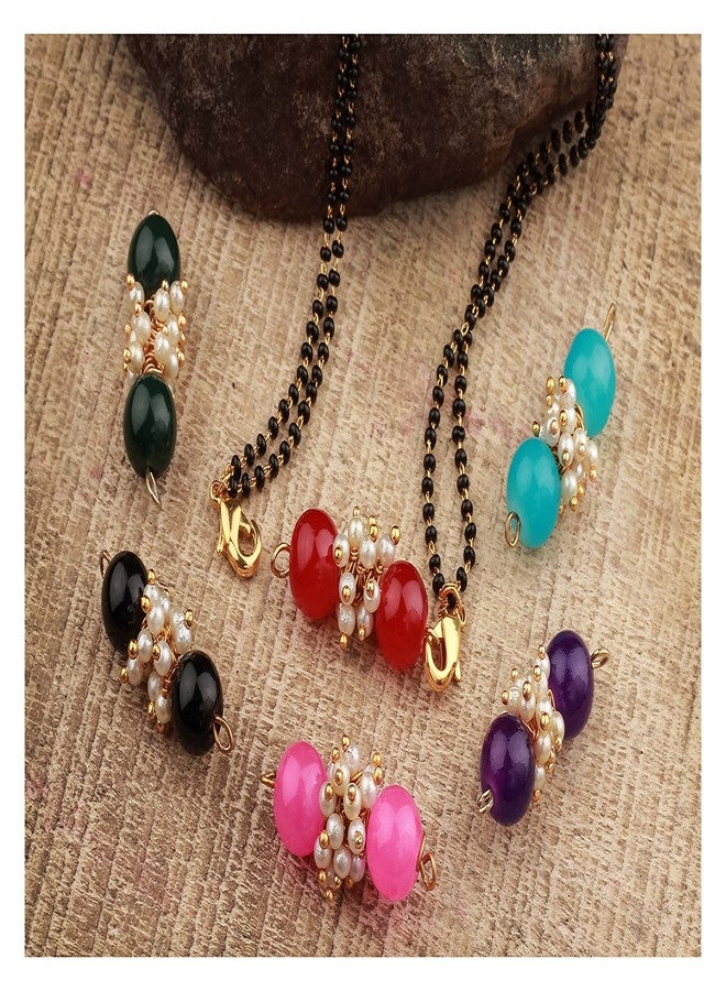 JFL Womens-Jewellery For Less Pride Multi-Color Beads Pendant Gold Changeable With Black Beaded Golden Chain Magalsutra,Valentine - Image 2