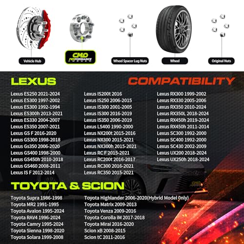 Customadeonly 15mm Hubcentric Wheel Spacers 5x114.3 Compatible for Lexus ES300 350, GS300 350 430,IS250 300 350,LS400 430 460,RC300 350, Camry Highlander Tacoma, tC xB (2pcs 60.1mm M12x1.5) - Image 2