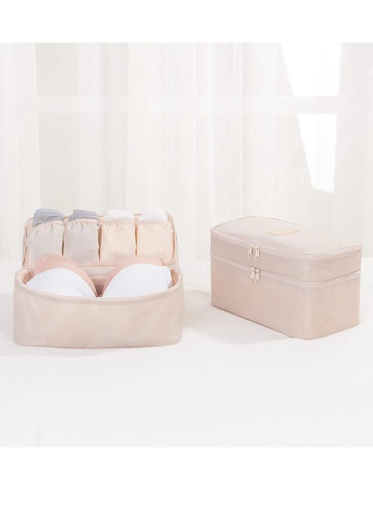 Excefore Travel Underwear Organizer Bag, Bra Bag Double Layer Packing Cube Storage Bag Waterproof Lingerie Socks Bag Cosmetic Bag Toiletry Bag, Cream - Image 5