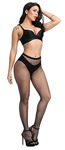 Pareberry Women's High Waisted Fishnet Tights Sexy Wide Mesh Fishnet Stockings (Black(S-small Hole)) - Image 3