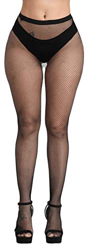 Pareberry Women's High Waisted Fishnet Tights Sexy Wide Mesh Fishnet Stockings (Black(S-small Hole)) - Image 2