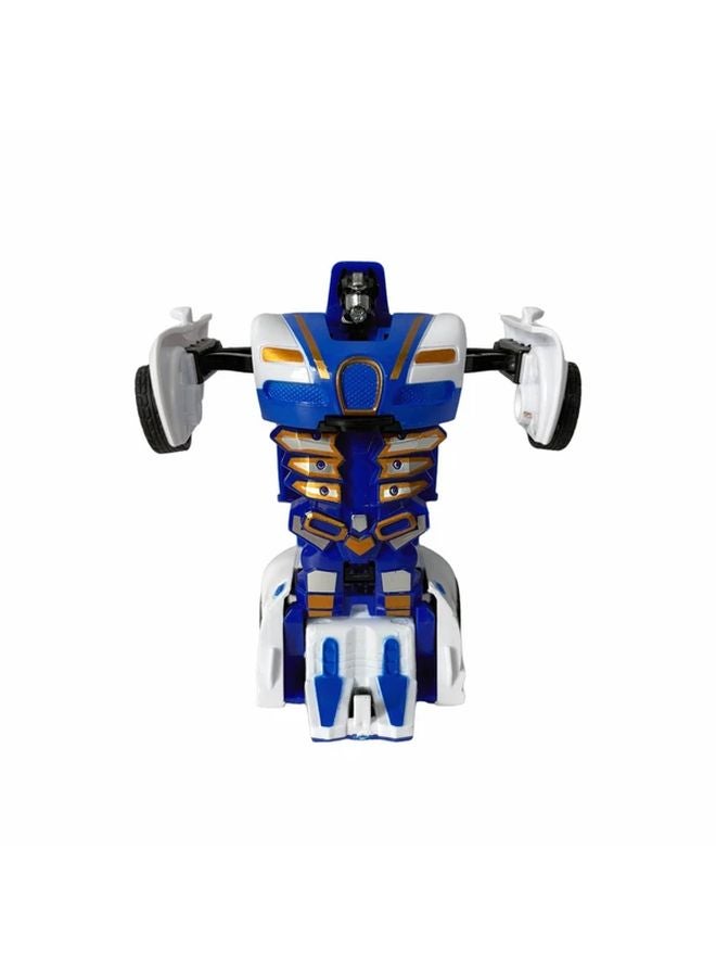 Blue Transforming Mecha Robot Car Toy with Dynamic Rolling Action Opening Hood Doors - Image 1