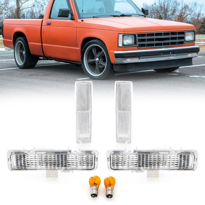 USR 8293 Chevy S10 Turn Signal Lights COMBO Clear Corner Sidemarkers Bumper Lamps Set Compatible with 19821993 Chevrolet S1019831994 Chevy Blazer 4 Pieces Clear Lens with 2 Amber Bulbs