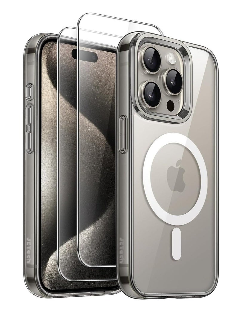 ELTRAZONE iPhone 15 Pro Max 3-in-1 Magnetic Case – Natural Titanium, 6.7-Inch, with 2 Tempered Glass Screen Protectors, MagSafe-Compatible, Shockproof Bumper