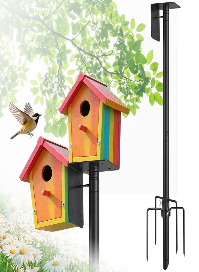 LLARGUEST Bird Feeder Pole,75" Outdoor Bird House Pole Kit Stand with 5-Pronged Base, Adjustable Height & Universal Mount for Easy Setup, 2 Installation Methods, Matte Black Finish (Without Feeder) - Image 1