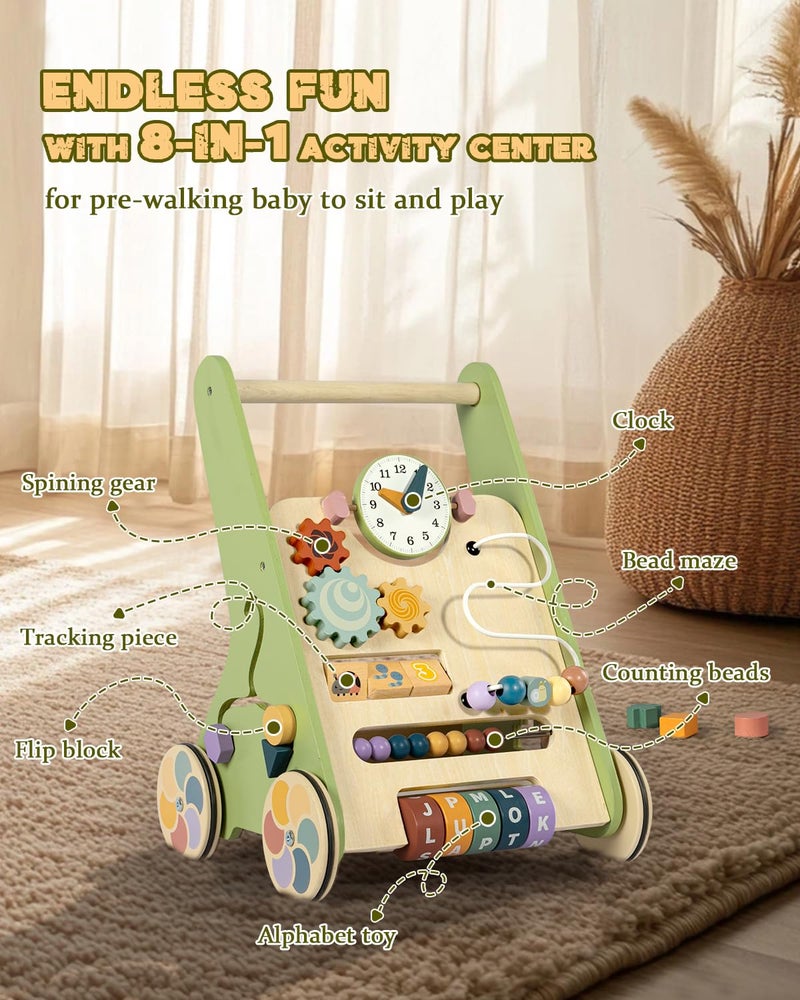 LOL-FUN Wooden Baby Walker with Wheels, Push Walker for Baby Boy 12 Months, Baby Activity Center Sit to Stand Walker Small Size - Image 4