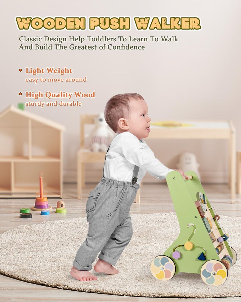 LOL-FUN Wooden Baby Walker with Wheels, Push Walker for Baby Boy 12 Months, Baby Activity Center Sit to Stand Walker Small Size - Image 5