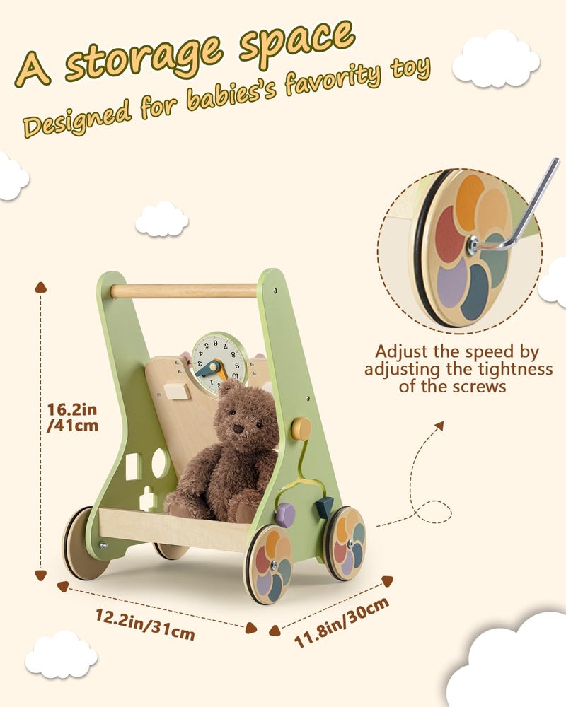 LOL-FUN Wooden Baby Walker with Wheels, Push Walker for Baby Boy 12 Months, Baby Activity Center Sit to Stand Walker Small Size - Image 3
