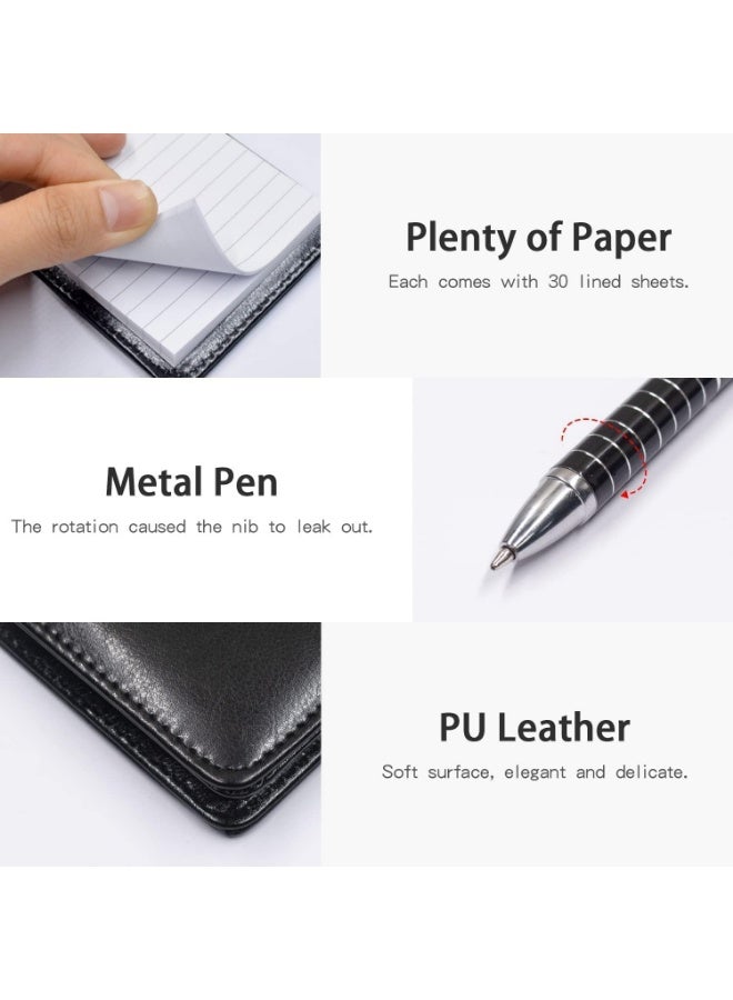 Mini Pocket Notepad Set, 14 x 9 CM Pocket Notepad Holder with Metal Pen, 50 Lined Sheets, Notepad for Business Professionals (Black+5 Pcs Memo Book Refills) - Image 2