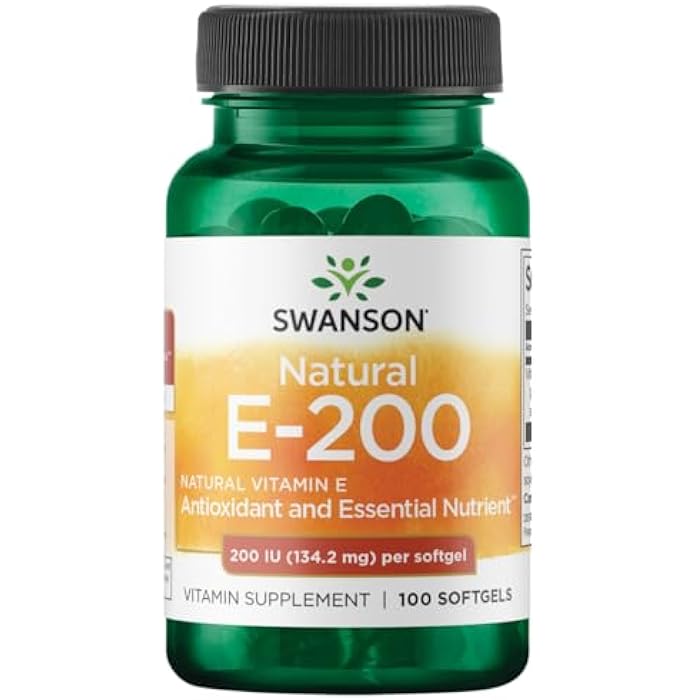 Swanson Natural Vitamin E - Natural Supplement Supporting Heart Health & Tissue Protection - Essential Nutrient Promoting Overall Health & Wellness - (100 Softgels, 200IU Each) - Image 1