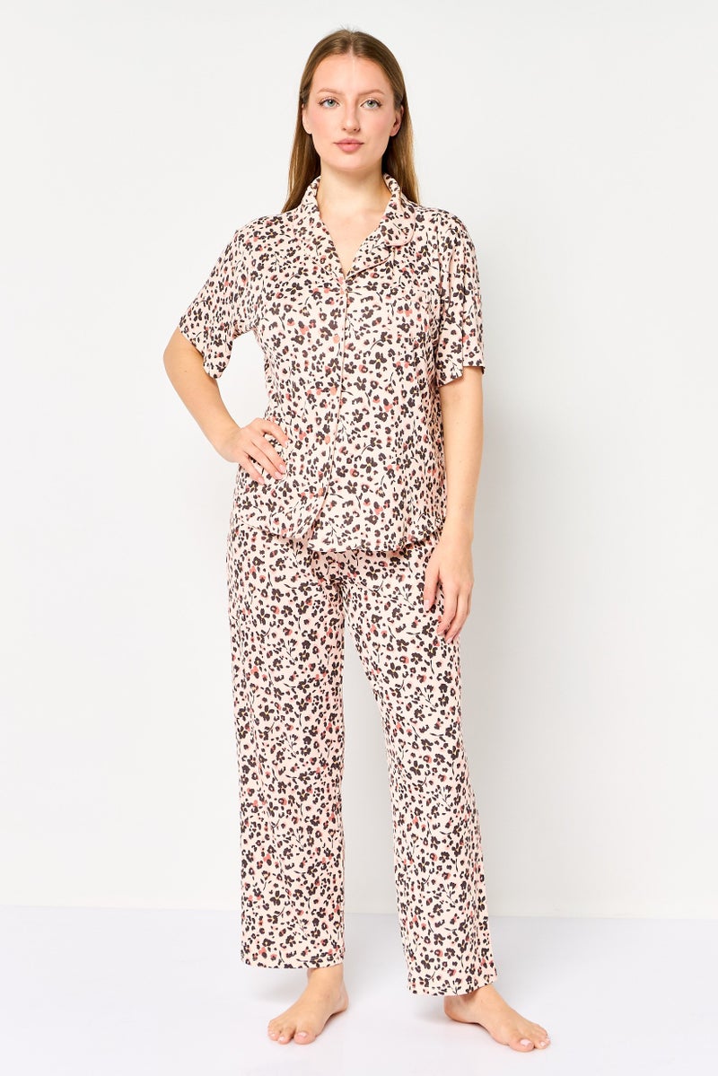 PJ Couture Women 2 Pieces Floral Print Top And Bottom Set, Multicolor - Image 1