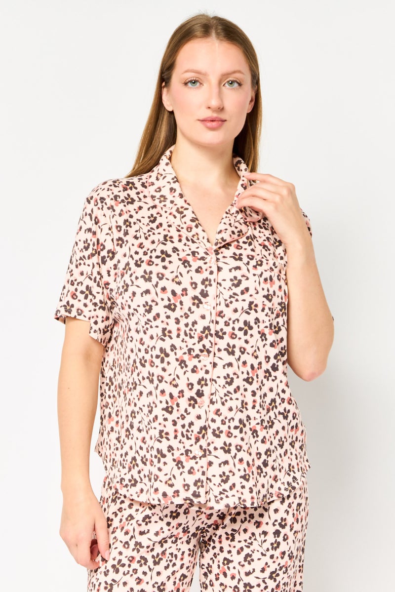 PJ Couture Women 2 Pieces Floral Print Top And Bottom Set, Multicolor - Image 2