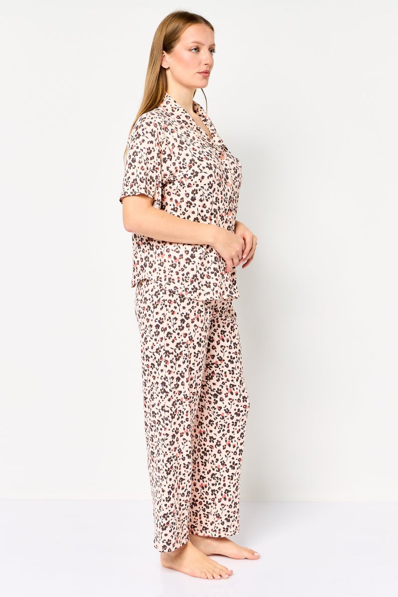 PJ Couture Women 2 Pieces Floral Print Top And Bottom Set, Multicolor - Image 3