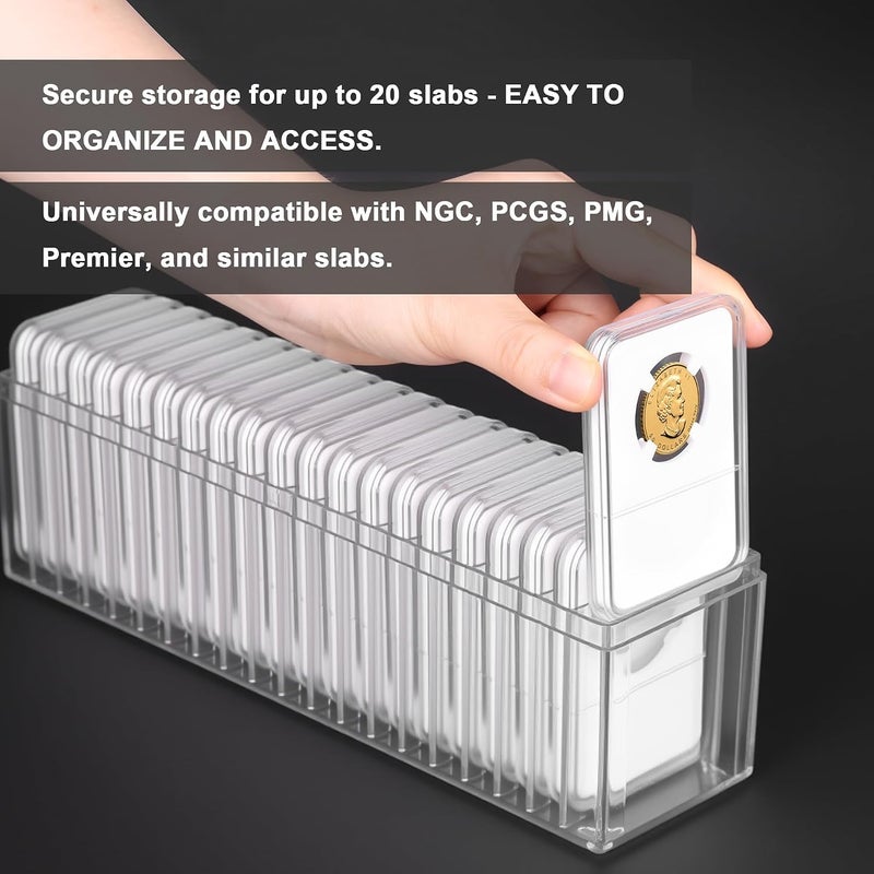 A.I.FORCE Plastic Coin Slab Storage Box – 20-Slot Coin Holder Organizer Case Fits for PCGS NGC PMG PCCB Slabs, Secure Coin Collection Box for Collectors, Home, Office, Bank Use (Box Only, Clear) - Image 4