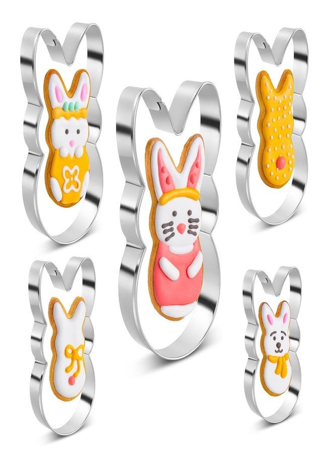 BOBIPRO Easter Bunny Cookie Cutter Set, 5 Pieces Easter Bunny Rabbite Cookie Cutter Set for Kids,Stainless Steel Easter Cookie Biscuit Cutter Shapes Holiday Themed Party Supplies - Image 1
