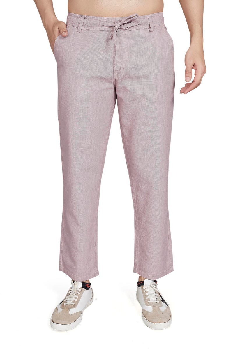DIVISIVE Men's Relaxed Fit Cotton Linen Blend Trousers (DPT14_28_Pink) - Image 1