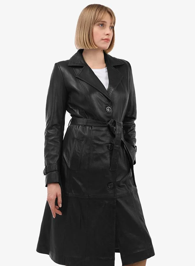 فيليكس هاردي Genuine Leather Black Trench Coat