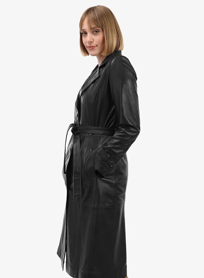 فيليكس هاردي Genuine Leather Black Trench Coat