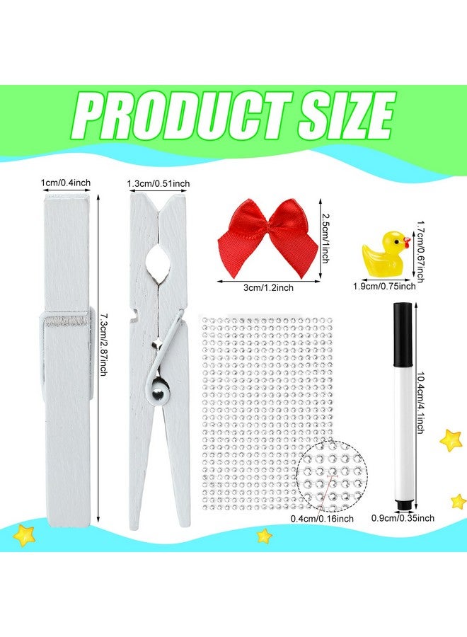 Dingion Dingion 60 Set Cheer Pins Spirit Clips Include 60 Wooden Cheer Clothes Pins 30 Mini Resin Ducks 30 Mini Bows and Self Adhesive Stickers Pen Glue Ribbon for Cheerleading Backpacks Cheer Gifts(White)  - Image 2