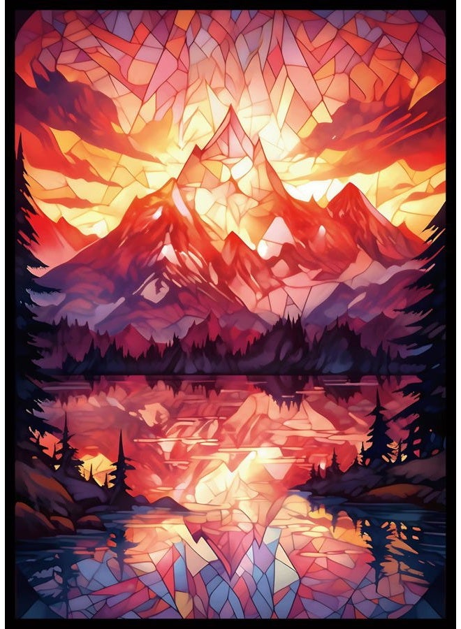 Kiiransr MTG Card Sleeves -Stained Glass Mountain- Ultra Clear Front & Matte Finish Back, 100 Count Standard Size TCG Sleeves, Matte Art Sleeves for Magic The Gathering - Image 1