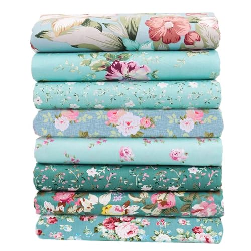Hanjunzhao Green Fat Quarters Fabric Bundles, Precut Quilt Sewing Quilting Fabric, 18 x 22 inches (Green Floral) - Image 1