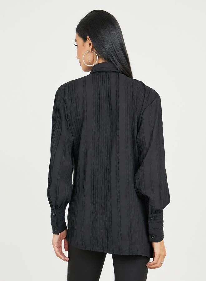 ستايلي Braid Textured Ruched Detail Longline Tunic Shirt
