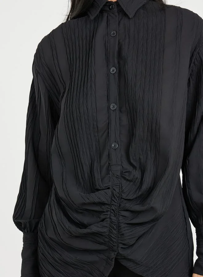 ستايلي Braid Textured Ruched Detail Longline Tunic Shirt